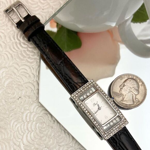 Pearl Rhinestone Embellished Art Deco Style Tank Watch with "Floating" Crystals - Picture 11 of 14